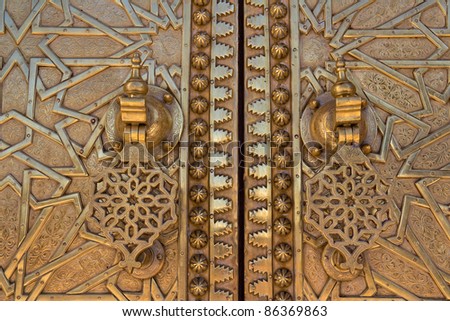 Detail of Old Golden Door in the Royal Palace in Fes (Fez), Morocco.