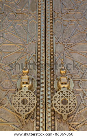 Detail of Old Golden Door in the Royal Palace in Fes (Fez), Morocco.