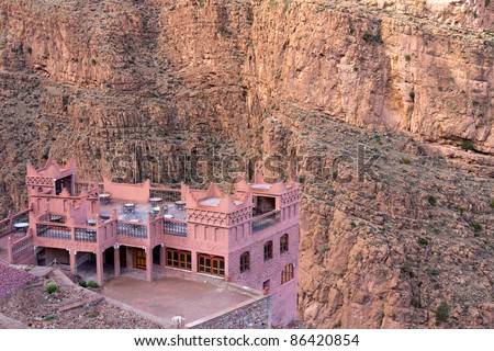 Hotel on the edge of Todra Gorge, High Atlas, Morocco