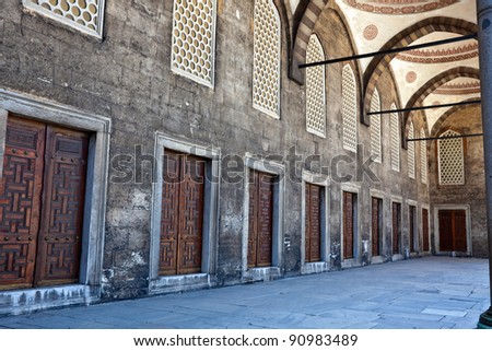 Detail of Blue mosque in Istanbul. The biggest  mosque in Istanbul of Sultan Ahmed (Ottoman Empire).