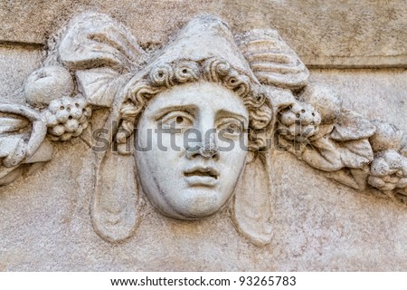 Building relief detail of architectural frieze in Aphrodisias (Turkey) build during Roman period.