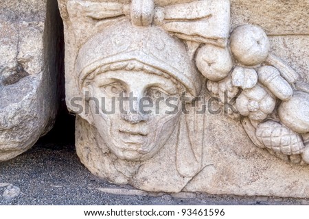 Building relief detail of architectural frieze in Aphrodisias (Turkey) build during Roman period.