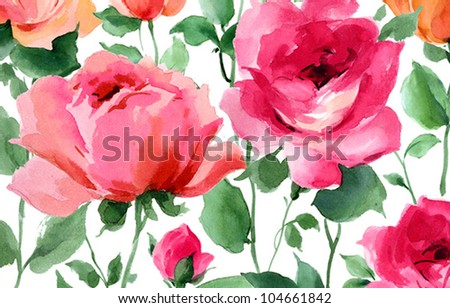 spring flowers hand painted watercolor roses