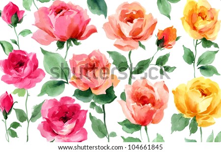 flowers hand painted watercolor roses