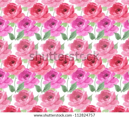 flowers hand painted water color design of perfect roses in a seamless pattern