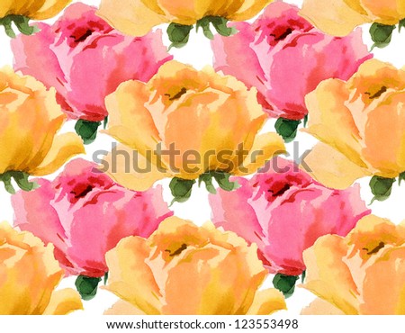 Beautiful rose flowers watercolor painting seamless wall paper background