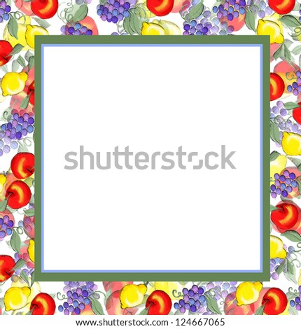 french orchard mixed fruit pattern background menu note card