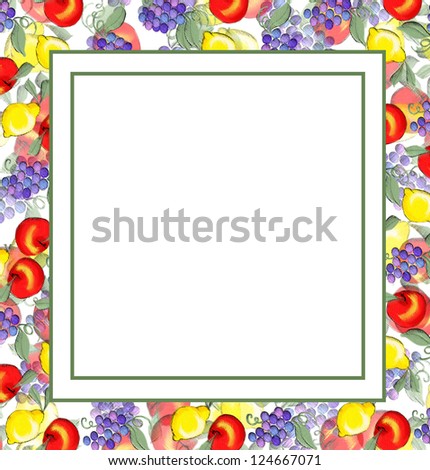 french orchard mixed fruit pattern background menu note card