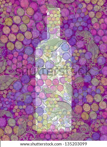 wine grapes liquor bottle abstract painting for labels, note card ,menus winery art background