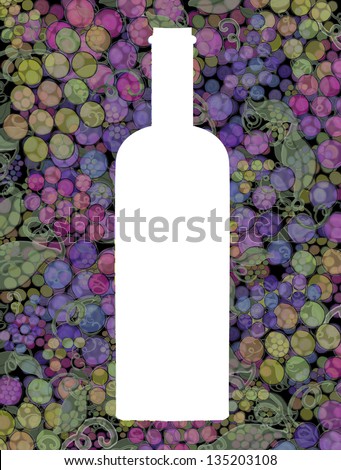 wine grapes liquor bottle abstract painting for labels, note card ,menus winery art background