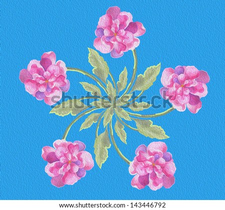 flower original art hand painted bouquet seamless design elegant peony blossoms on a blue background