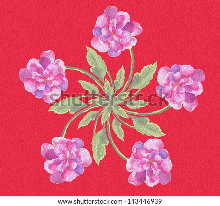 flower original art hand painted bouquet seamless design elegant peony blossoms on a red background