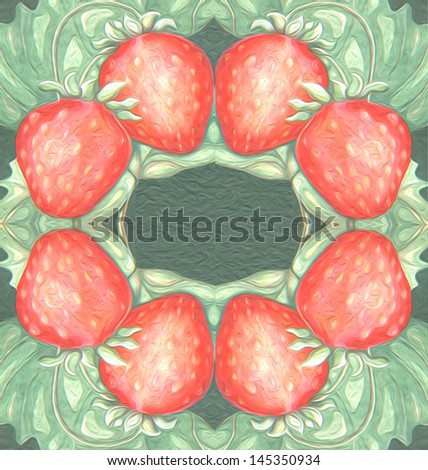 strawberry border round frame abstract background textured fruit  original art painting