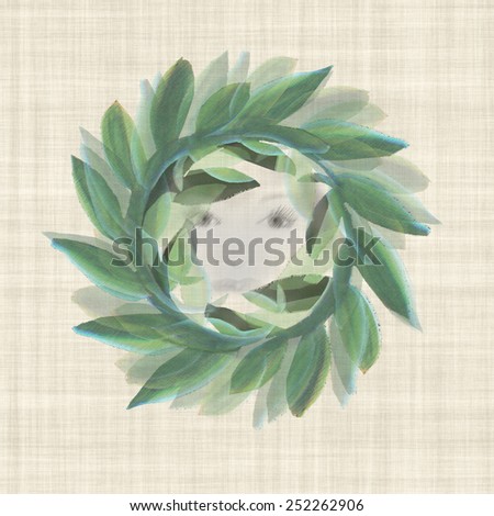 victory fairy face in a laurel wreath  Watercolor art illustration