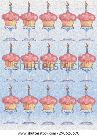 Cupcake Happy birthday celebration wallpaper seamless watercolor painting