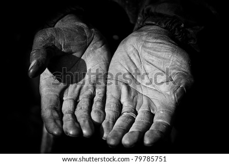 An elderly farm workers hands showing years of hard work.