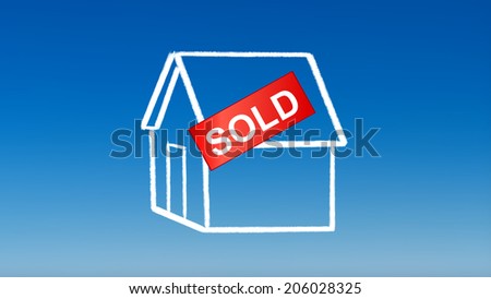 the drawing of house sold for investment concept with blue sky background