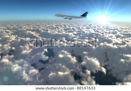 wide angle aircraft flying in the sky explain the holiday tourism.Enjoy the travel leisure time.
