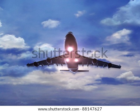 Sunrise Aircraft fly over the head explain the holiday tourism.Enjoy the travel leisure time.