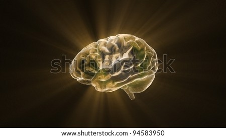 the gold crystal brain render for medical and biology concept