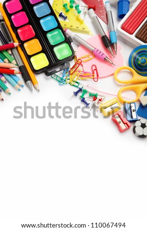 office and student accessories isolated over white background. Back to school concept.