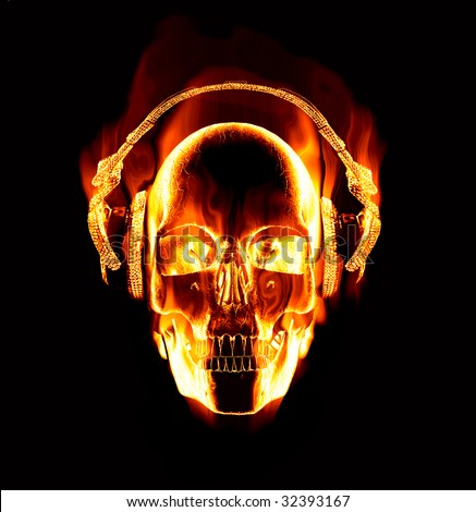 great image of flaming skull wearing headphones