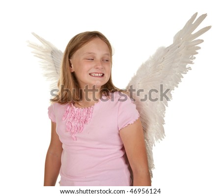 sneaky young angel or fairy girl with wings