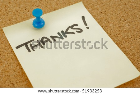 great image of a thank you note pinned to a corkboard