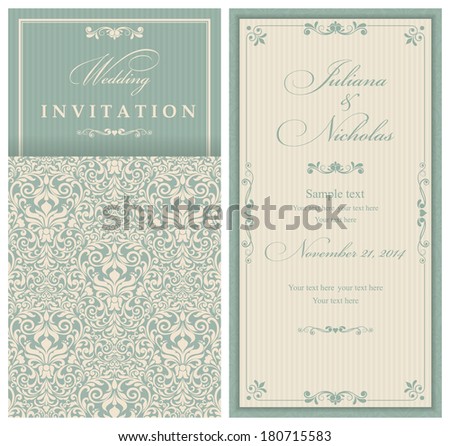 Invitation cards in an old-style green and beige Invitation cards in an old-style green and beige