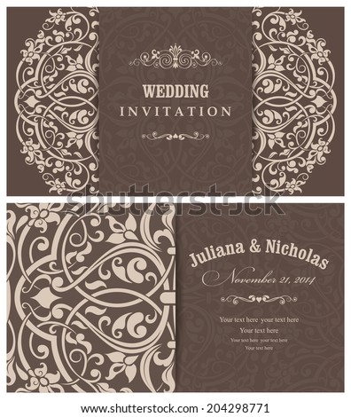 Invitation cards in an old-style brown and beige Invitation cards in an old-style brown and beige