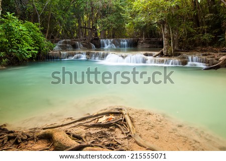 Waterfall in deep forest at huaymaekamin waterfall, Kanjanaburi, Thailand