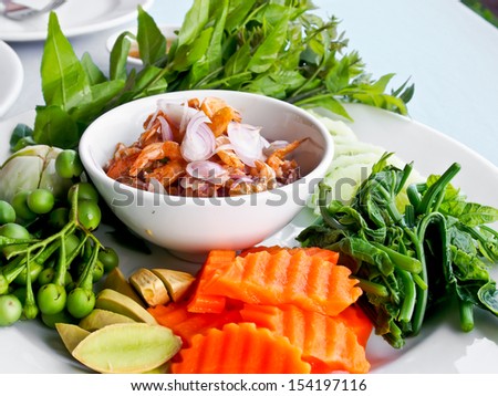 Thai food, shrimp paste with boiled vegetables