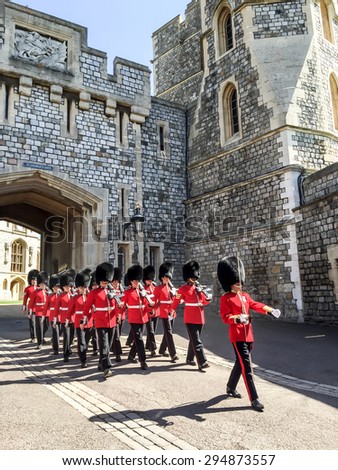 LONDON, UNITED KINGDOM - APRIL 19, 2015: Royal Guard in Windsor palace. The Royal Guard are mounted at the royal residences that under the British Army's London District.