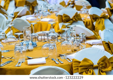 wedding chair and table setting for fine dining at outdoors