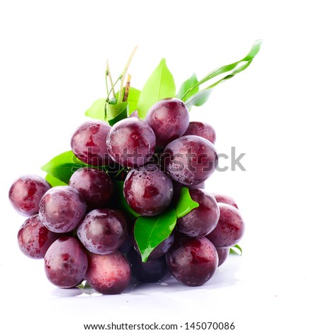 Fresh Red Grapes Isolated On White Background.