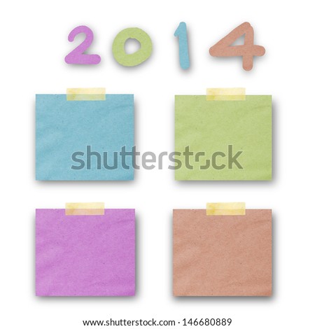 Calendar 2014 on pastel colour paper note with copy space for your text