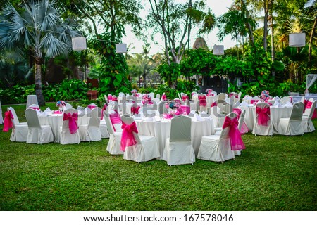 Romantic set up dinner table set for wedding dinner