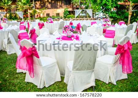 Romantic set up dinner table set for wedding dinner