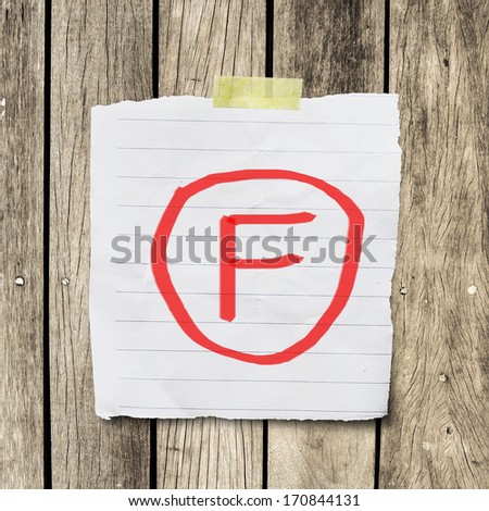F grade on message paper with clipping path