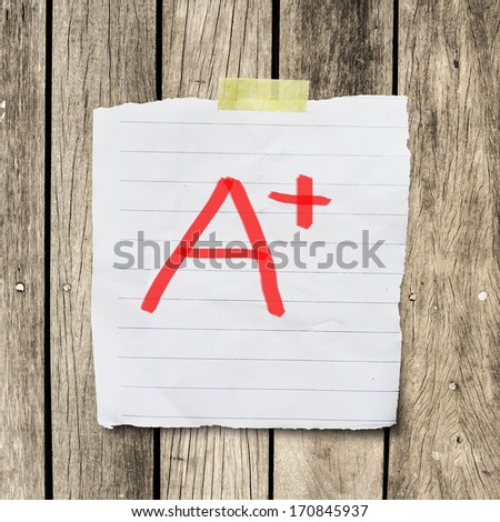 A plus grade on message paper with clipping path