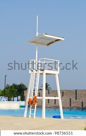 White Life Guard Tower near pool