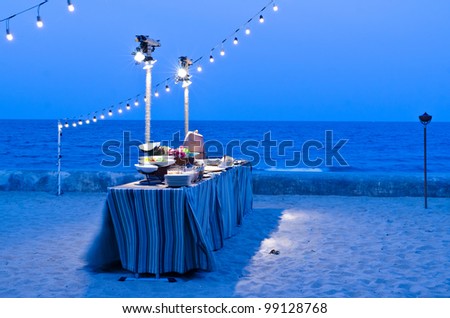 Buffet Table set up with food in twilight time