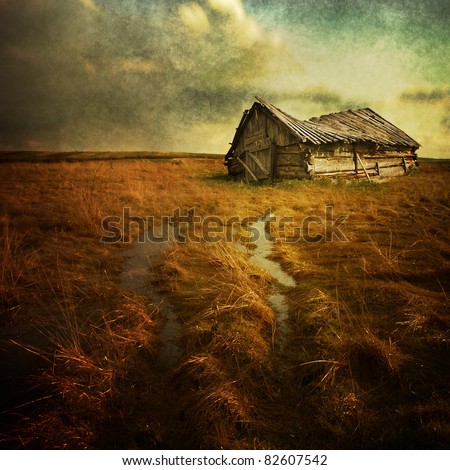 Old haunted house on the empty field