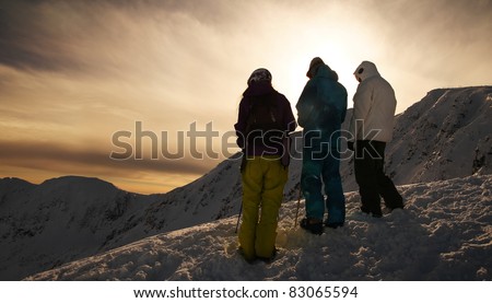 Group of friends enjoying the landscape of the mountains