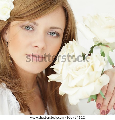 Beauty - beautiful woman and rose flowers