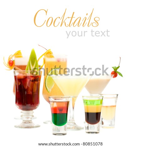 Alcohol Shot Drink on fancy blurred Cocktails Background