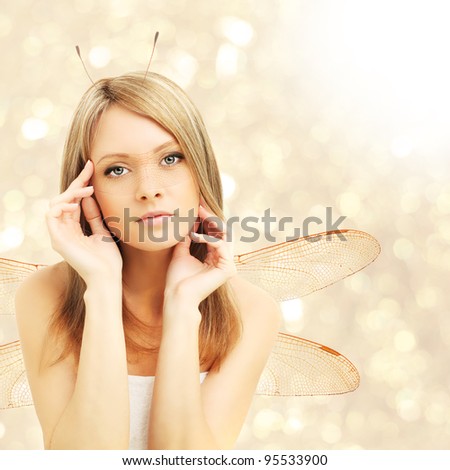 Beautiful woman - fantasy, abstract golden background