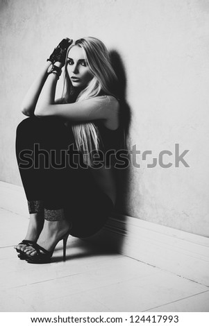Young woman portrait. Black and white film style colors.