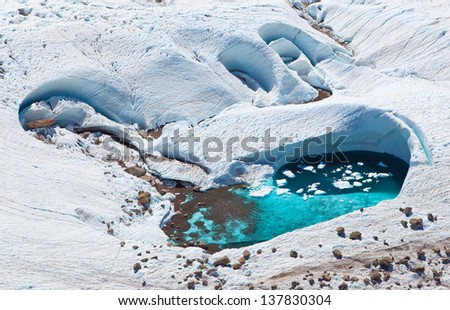Melted water in mountain glacier.