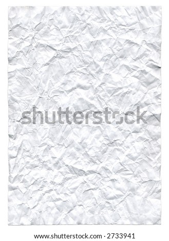 Rumpled paper sheet. Background and texture. On white.